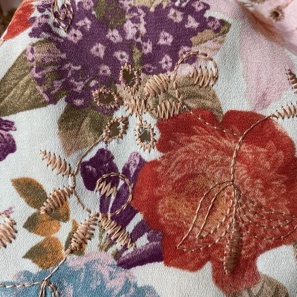 Torrid Georgette Eyelet Puff Sleeve Floral Top Women 1X Multicolor Smocked Waist - Picture 11 of 11